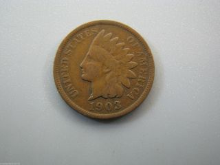 1903 Indian Head Cent United States Coin Vg Nc06 photo