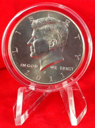 2011 P Uncirculated John F Kennedy Half Dollar In Crystal Clear Capsule & Easel photo