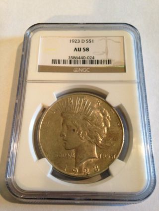 1923 - D Peace Dollar Graded Au 58 By Ngc - Coin photo