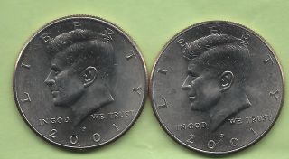2001 P & D Uncirculated Kennedy Half Dollars Buy It Now $1.  95.  Ship Only $2.  07 photo