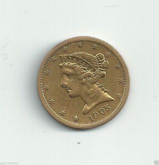 1905 - S,  Gold,  Liberty,  Half,  Eagle,  $5,  Dollar,  Bullion,  U.  S. ,  Coronet,  Coin,  1850 - 1909 photo