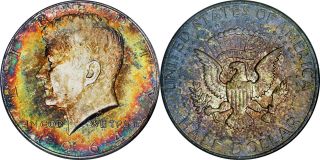 1964 - P Kennedy Ngc Ms 65.  Gigantic Wild Rainbow Color - Extremely Rare photo