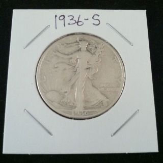 1936 S Walking Liberty 90% Silver Half Dollar.  900 Fine Silver & Usa Ship ' N photo