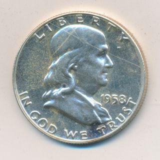 1958 Franklin Half Dollar Silver 90% Proof Coin photo