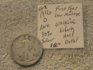 1916 D 90% Silver Liberty Half Dollar Rare First Year Minted photo