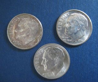 1955 P,  D,  S Uncirculated Roosevelt Dimes,  W/collector Provenance photo