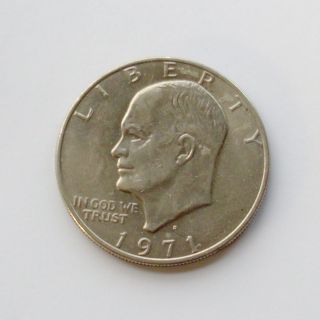 Usa 1971 Eisenhower 1 Dollar Coin - 1st Year Edition - Denver Mintmark - Vvf photo