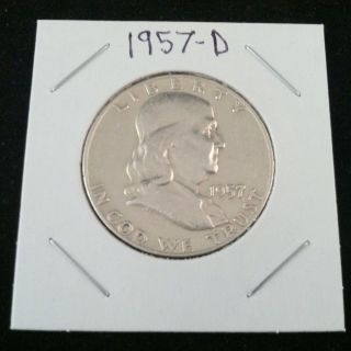 1957 D Ben Franklin 90% Silver Half Dollar.  900 Fine Silver & Usa photo