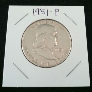 1951 P Ben Franklin 90% Silver Half Dollar.  900 Fine Silver & Usa photo