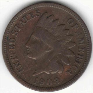 1908s Indian Head Cent - - Partial Liberty - - Key Date Ih Penny photo