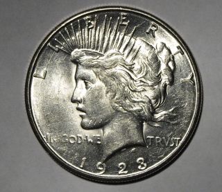 1923 S Us Silver Peace Dollar Bu+ photo