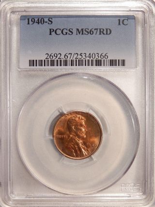 1940 - S 1c Pcgs Ms - 67 Red Pq Gem Lincoln Cent photo