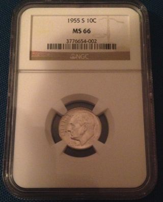 1955 - S,  Silver Roosevelt Ngc Dime 10c Ms66 002 photo
