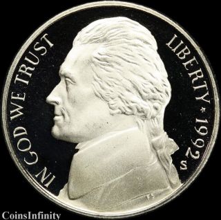 1992 S Jefferson Nickel Proof Strike Gem Dcam Fine Coin photo