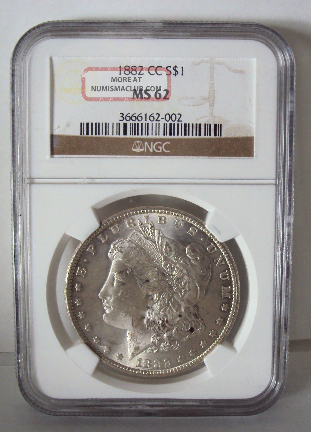 1882 - Cc Morgan Silver Dollar Coin Carson City Ms62