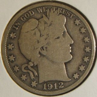 1912 - S Silver Barber Half Dollar Vg Tough Date photo