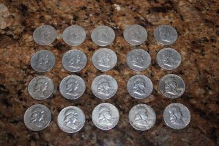20 Franklin Silver Half Dollars 1950 - 1961 photo