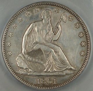 1861 Seated Liberty Silver Half Dollar,  Anacs Au - 58 Details,  Cleaned,  Civil War photo