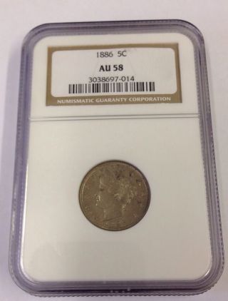 1886 Liberty Head Nickel.  Ngc - Au58.  Key Date. photo