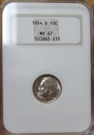 1954 S Roosevelt Dime Ngc Ms 67 photo