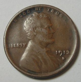 1913 - S Lincoln Wheat Cent Penny Higher Grade Brown photo