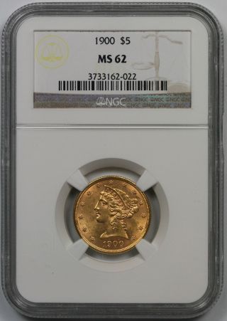 1900 Liberty Head Half Eagle Gold $5 Ms 62 Ngc photo