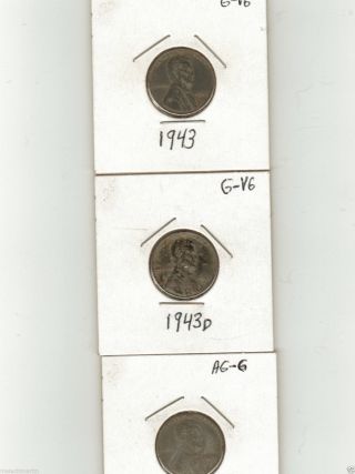 1943,  1943d,  1943s Lincoln Steel Cents (3) photo