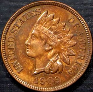 Scarce 1909 Indian Head Cent R/b,  Bu,  Ms,  Ms Full Liberty + 4 Diamonds photo