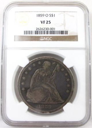 1859 - O Seated Liberty $1 Dollar Vf25 Ngc Certified Very Scarce,  Low Mintage photo
