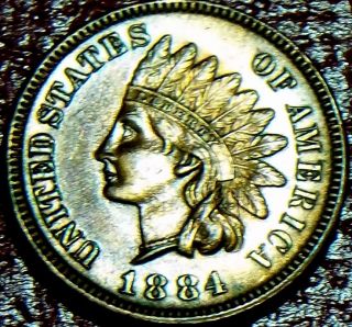 Key Date 1884 Indian Head Cent R/b 95% Red Bu,  Ms,  Ms Full Liberty + 4 Diamonds photo