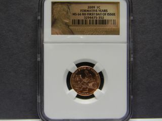 2009 - P Ngc Ms66rd Lincoln Formative Years Penny,  1st.  Day Issue photo