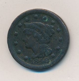 1847 Braided Hair Large Cent Details Circulated photo