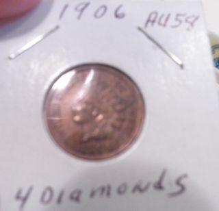 Vintage Antique 1906 Inidian Head Cent 4 Diamonds Full Liberty photo