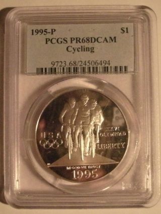 1995 - P Olympic Commemorative Cycling Silver Dollar Proof - Pcgs Pr68dcam photo