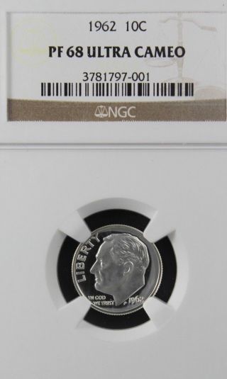 1962 Roosevelt Ngc Pf 68 Ultra Cameo.  Exceptional Contrast.  Spot - photo