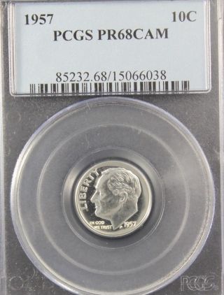 1957 Roosevelt Pcgs Pr 68 Cameo.  Stunning Frosted Cameo Devices.  Spot - photo