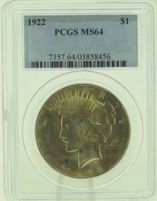 1922 $1 Pcgs Ms64 Peace Silver Dollar (961) photo