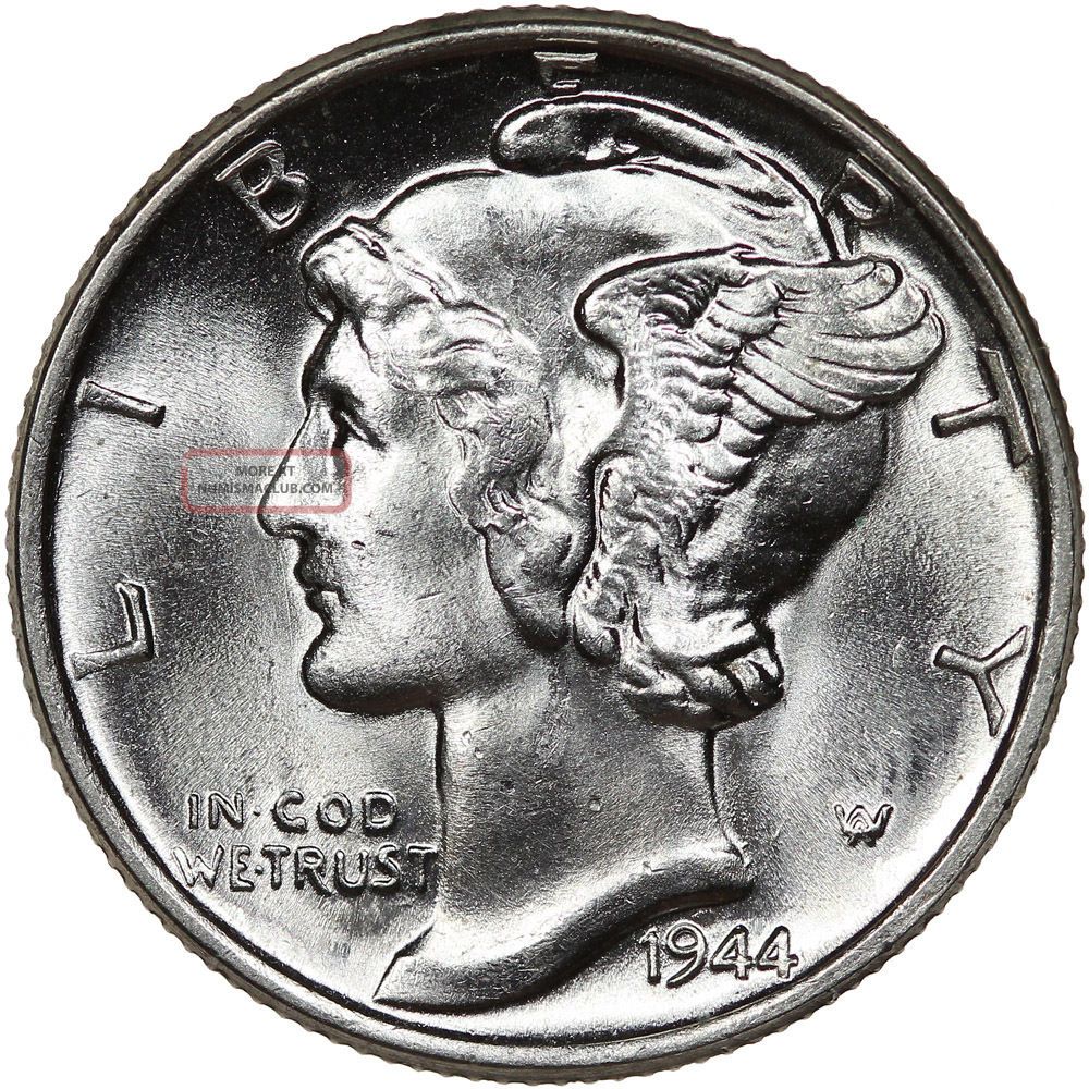 1944 Mercury Dime Silver Coin State Gem Bu Fb