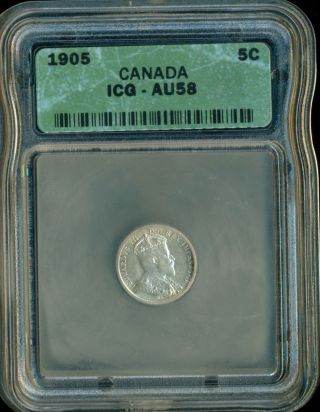 1905 Canada Five Cent Piece,  Edward Vii,  Icg Certified Au - 58 photo