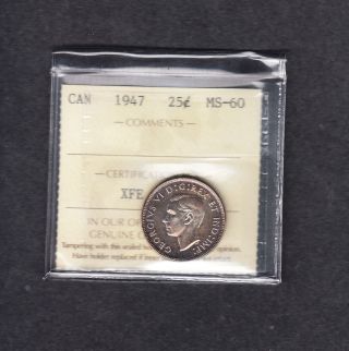 1947 Canada Iccs Graded Silver Quarter Ms 60 photo