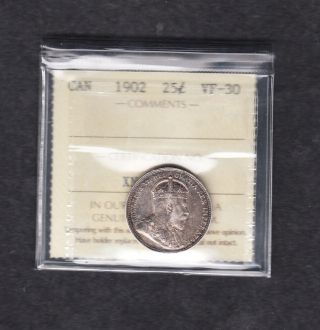 1902 Canada Iccs Graded Silver Quarter Vf - 30 photo
