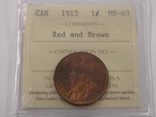 Iccs Canada 1 Large Cent Ms 63 Red Brown 1915 photo