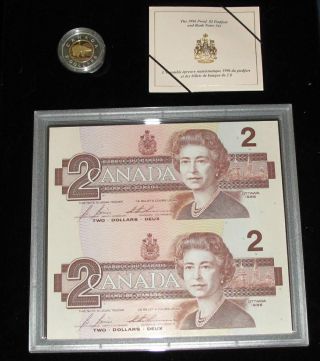 1996 Canada $2 Dollars Piedfort Coin Proof $2 X 2 Uncut Bancnotes photo