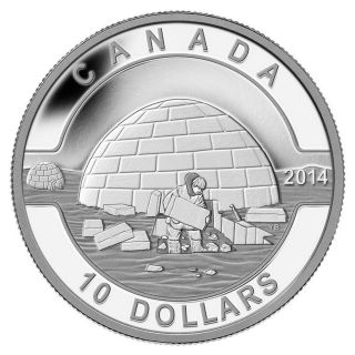 2014 O Canada $10 Igloo Coin, ,  Case,  99.  99 Silver,  1st In Series,  No Tax photo