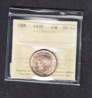 1939 Canada Iccs Graded Silver Quarter Ms 62 photo