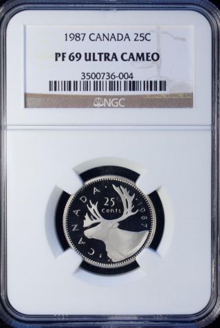 1987 Canada 25 Cents Ngc Pf 69 Ultra Cameo Unc photo