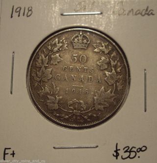 Canada George V 1918 Silver Fifty Cents - F+ photo
