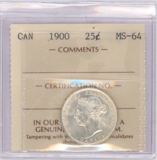25 Cent Canada 1900 Graded By Iccs Ms - 64 photo