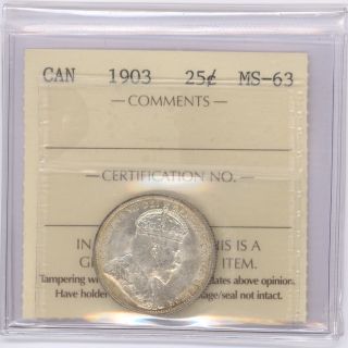 25 Cent Canada 1903 Graded By Iccs Ms - 63 photo