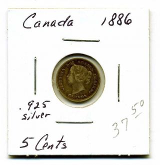 Canada 5 Cents.  925 Silver 1886,  Fine+ photo